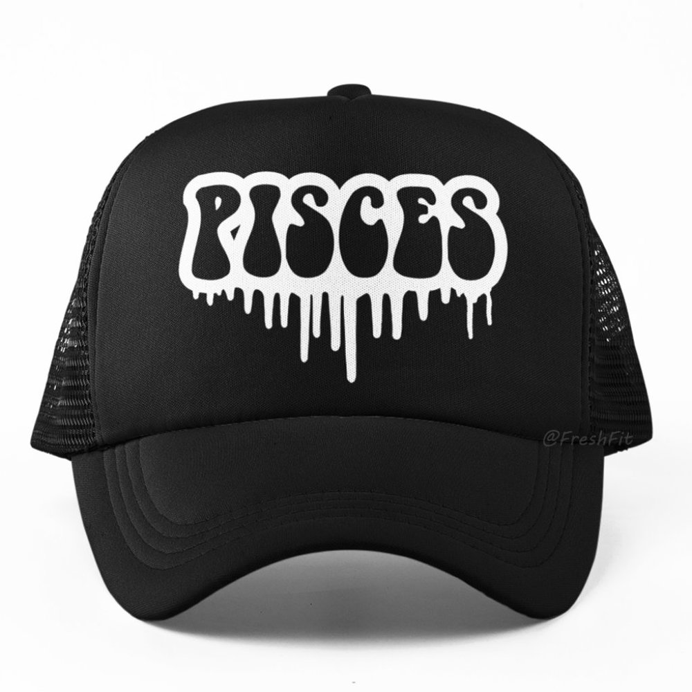🆕PISCES Drip Zodiac Black Foam Trucker Hat Mesh Snapback Cap